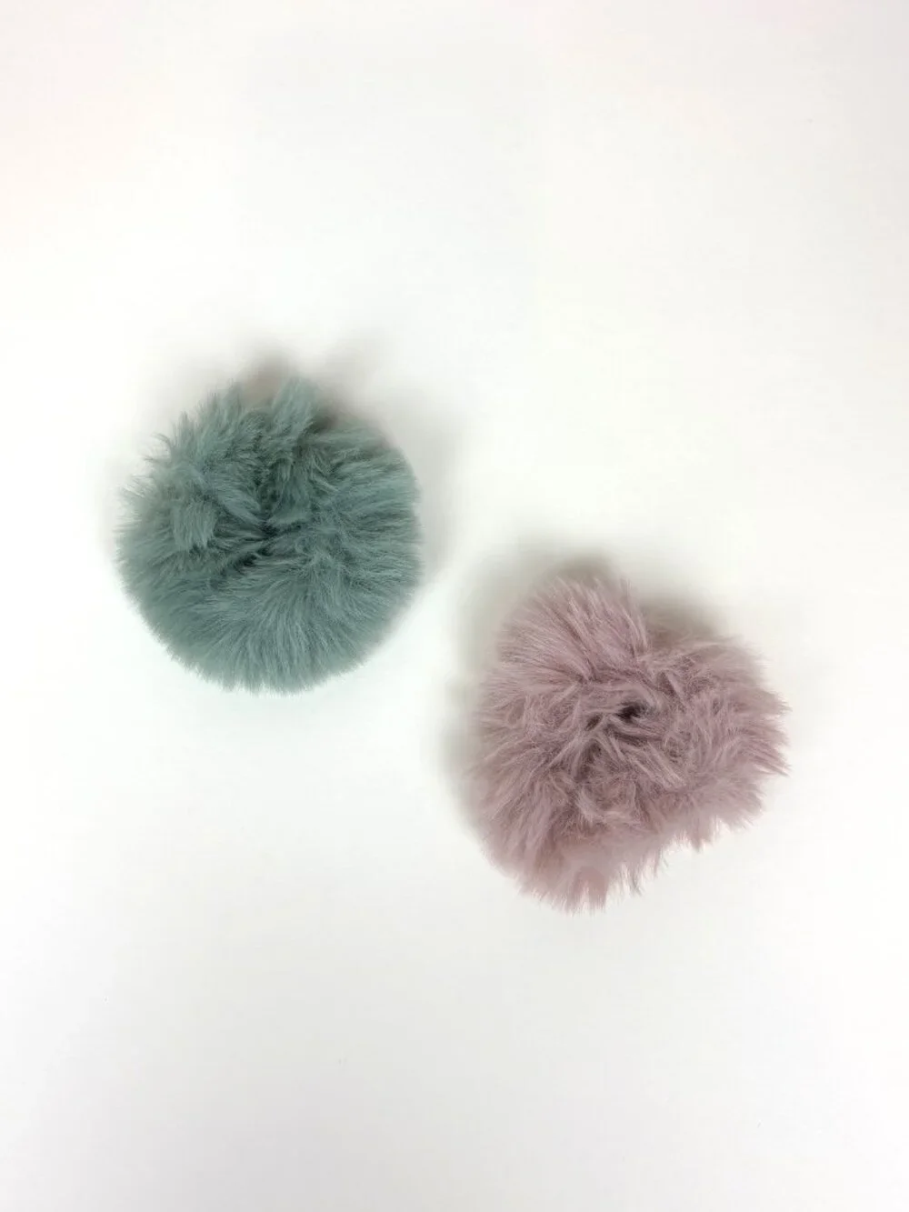 Cute set of soft fluffy fuzzy faux fur scrunchies pom pom hair ties. New